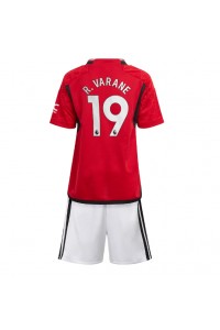 Manchester United Raphael Varane #19 Jalkapallovaatteet Lasten Kotipeliasu 2023-24 Lyhythihainen (+ Lyhyet housut)